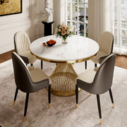 Elegant Round Sintered Stone Dining Table Gold Metal Base